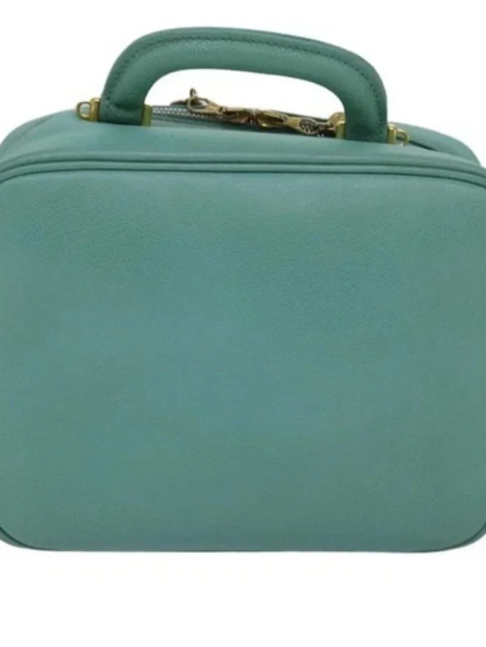 CHANEL Vanity COCO Mark Hand Bag Calf Skin Emerald Green CC Auth yk13974AV